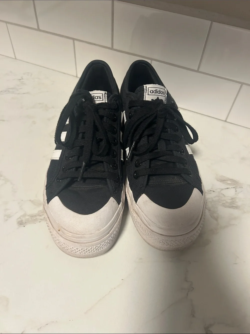 adidas Black Low-Top Canvas Sneakers with White Stripes